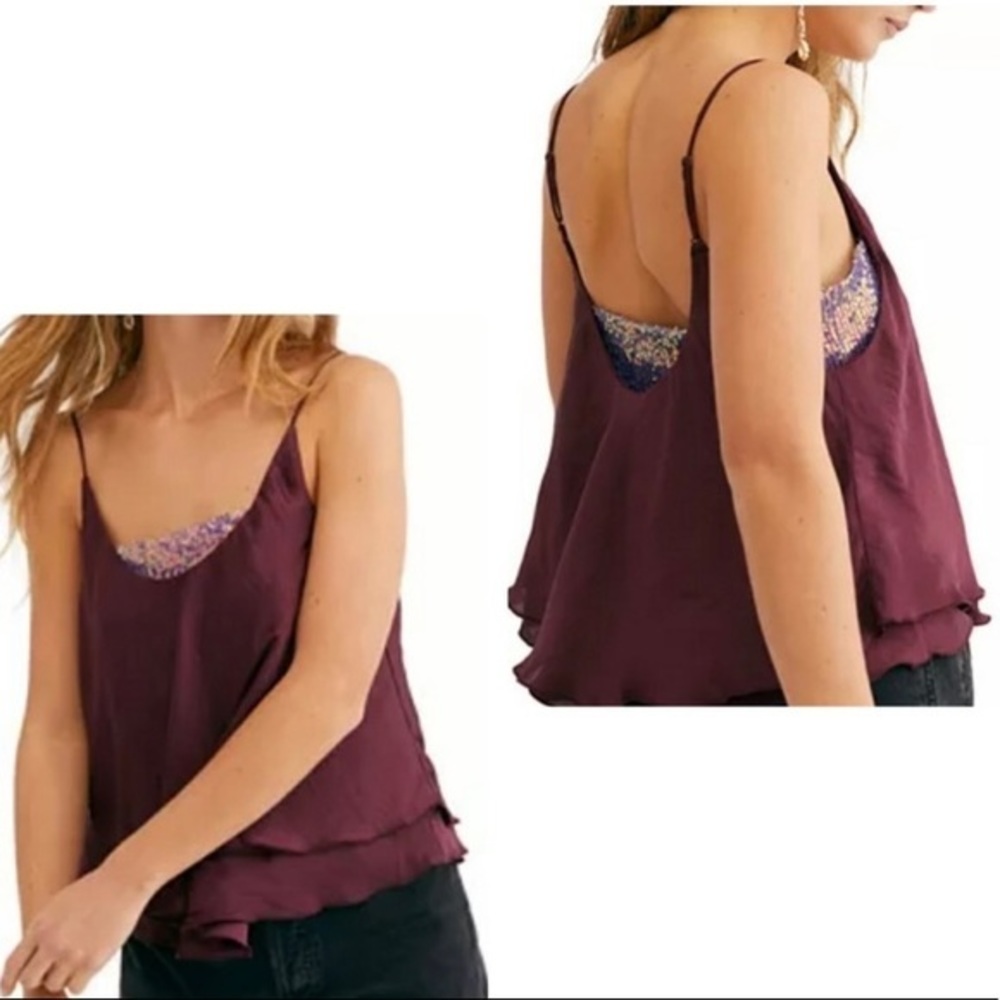 NWT! FREE PEOPLE Turn It On Sequin Cami Maroon XS